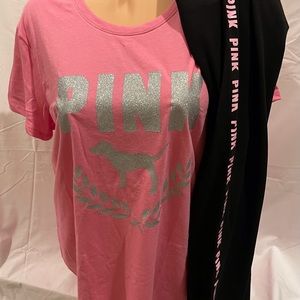 New Victorias secret pink bling tee shirt and you choose leggings set